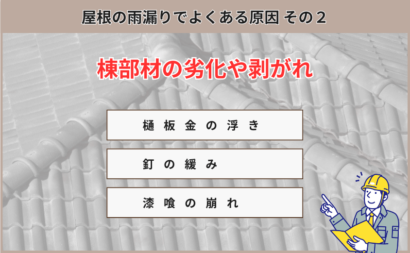 原因2：棟部材の劣化や剥がれ