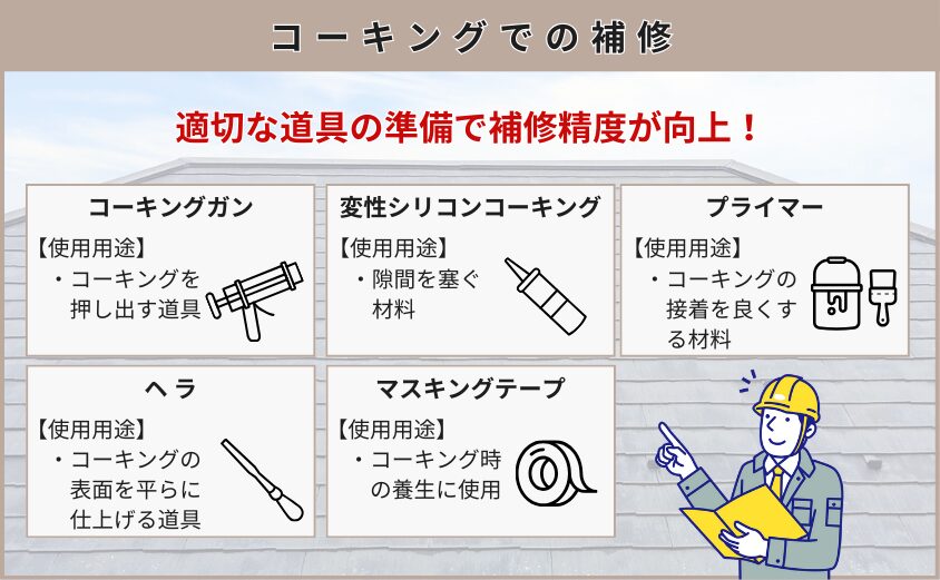 スレート屋根　補修　コーキング