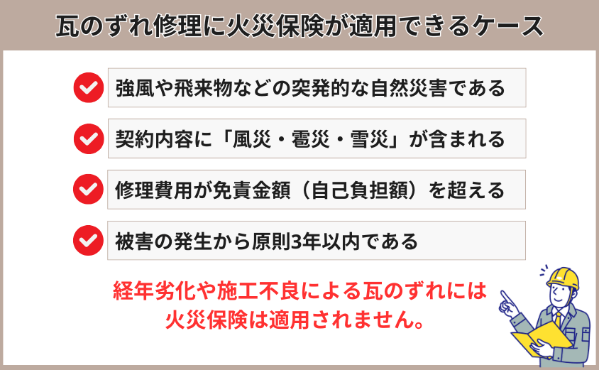 瓦のずれに火災保険が適用できるケース