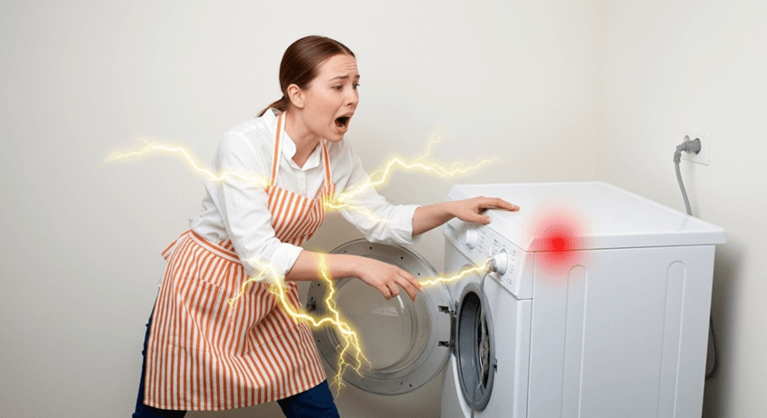 金属部に触れるとピリピリする