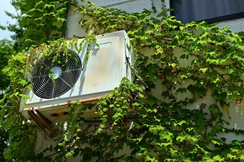 ツタがからまる室外機