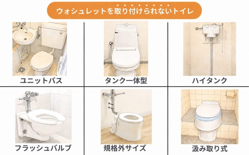 ウォシュレットを取り付けられないトイレ