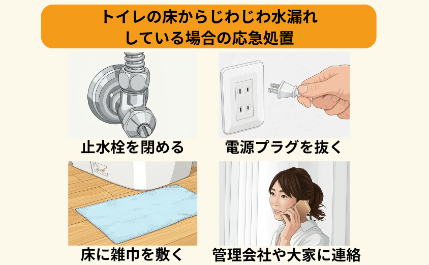 トイレの床からじわじわ水漏れしている場合の応急処置