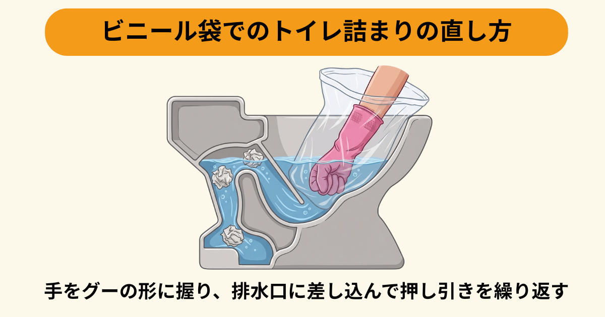 ビニール袋でのトイレ詰まりの直し方