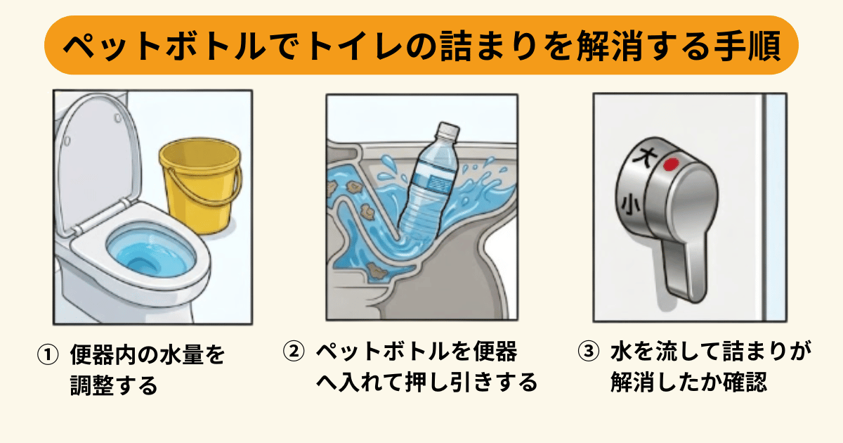ペットボトルでトイレの詰まりを解消する手順