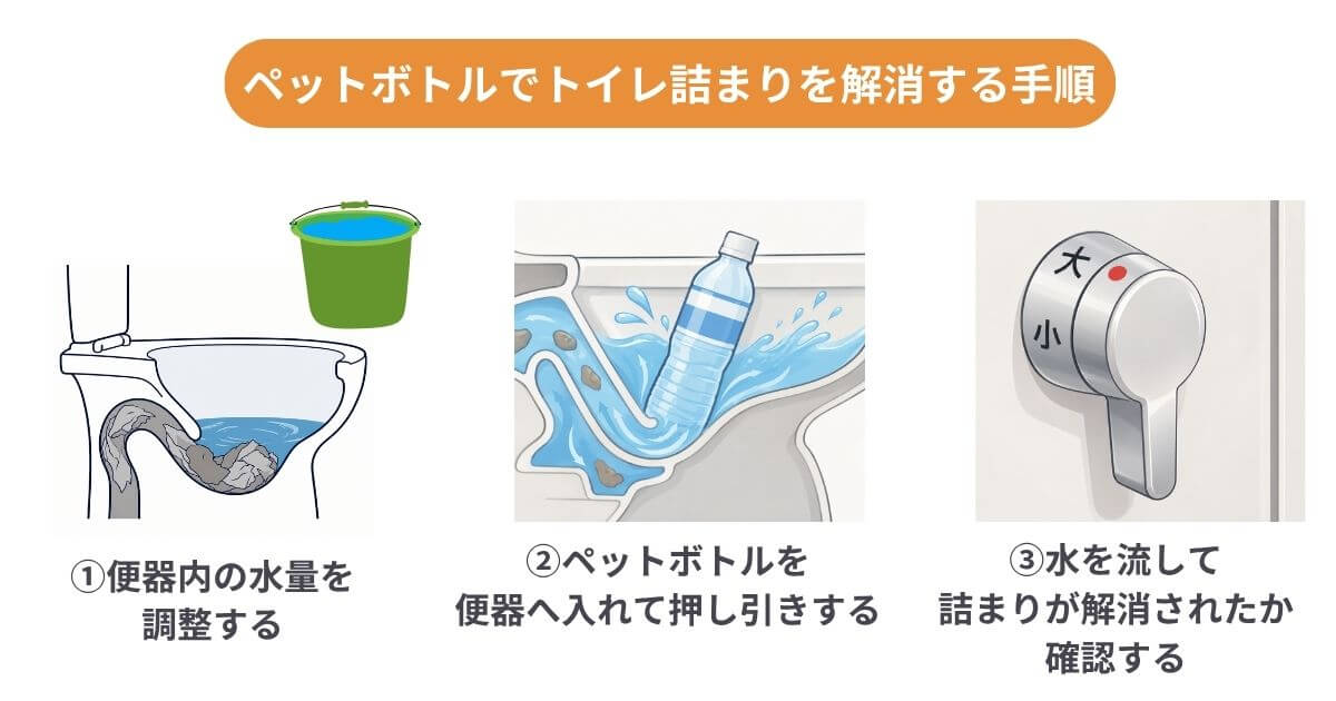 ペットボトルでトイレ詰まりを解消する手順